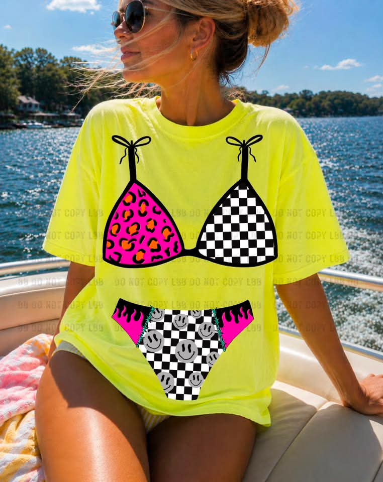 Pink leopard & Black Checkered Bikini