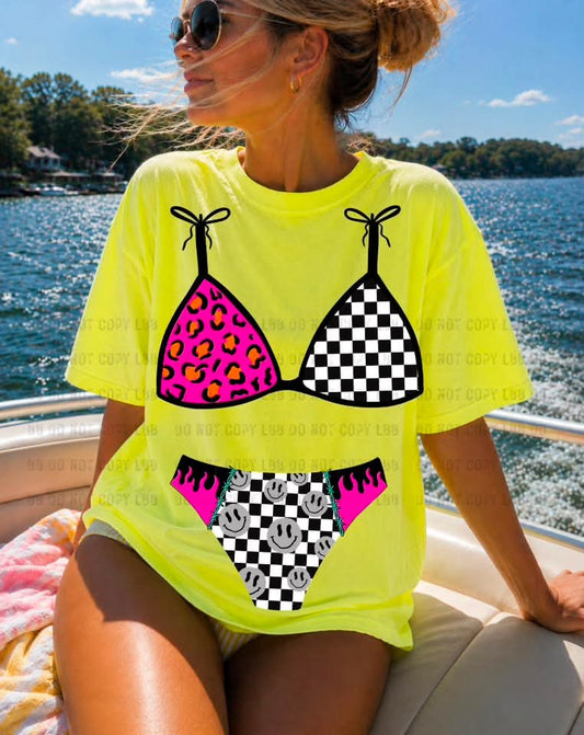 Pink leopard & Black Checkered Bikini